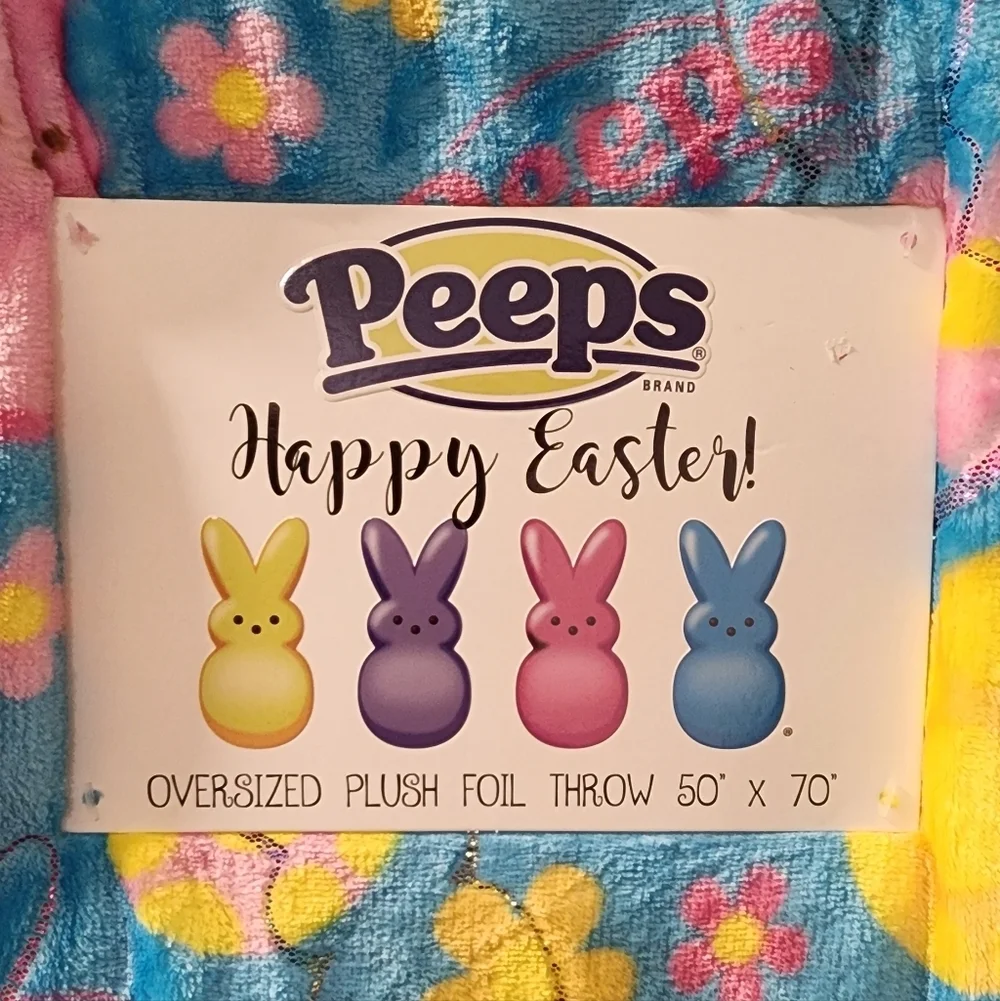 Peeps Blue Foil Happy Easter Oversized Plush Blanket Throw, NWT